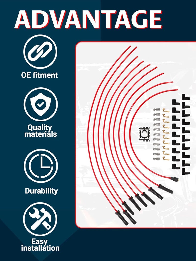 Ntoauto 4040C Spark Plug Wire Set- 8mm - Super Stock Universal with Graphite Core - Red Wire with Red 180 Degree Boots - Image 4